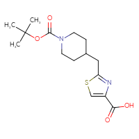 Chemical structure of 2-({1-[(tert-butoxy)carbonyl]piperidin-4-yl}methyl)-1,3-thiazole-4-carboxylic acid - CSSB00116210366