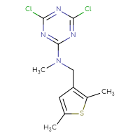 Chemical structure of 4,6-dichloro-N-[(2,5-dimethylthiophen-3-yl)methyl]-N-methyl-1,3,5-triazin-2-amine - CSSB21332152071