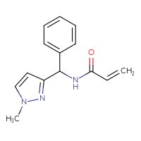 Chemical structure of N-[(1-methyl-1H-pyrazol-3-yl)(phenyl)methyl]prop-2-enamide - CSSB00138539326