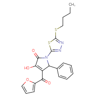 Chemical structure of 1-[5-(butylsulfanyl)-1,3,4-thiadiazol-2-yl]-4-(furan-2-carbonyl)-3-hydroxy-5-phenyl-2,5-dihydro-1H-pyrrol-2-one - CSSB00132785329