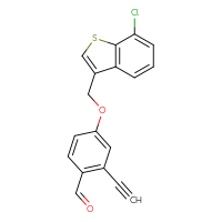 Chemical structure of 4-[(7-chloro-1-benzothiophen-3-yl)methoxy]-2-ethynylbenzaldehyde - CSSB21414497125