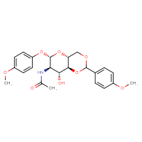 Chemical structure of N-[(4aR,6S,7R,8R,8aS)-8-hydroxy-6-(4-methoxyphenoxy)-2-(4-methoxyphenyl)-hexahydro-2H-pyrano[3,2-d][1,3]dioxin-7-yl]acetamide - CSSS20538621327