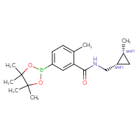 Chemical structure of rac-2-methyl-N-{[(1R,2S)-2-methylcyclopropyl]methyl}-5-(4,4,5,5-tetramethyl-1,3,2-dioxaborolan-2-yl)benzamide - CSSB02526778526