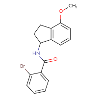 Chemical structure of 2-bromo-N-(4-methoxy-2,3-dihydro-1H-inden-1-yl)benzamide - CSSB02074081823