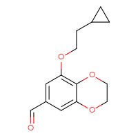 Chemical structure of 8-(2-cyclopropylethoxy)-2,3-dihydro-1,4-benzodioxine-6-carbaldehyde - CSSB14910522576