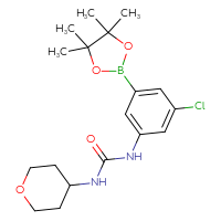 Chemical structure of 3-[3-chloro-5-(4,4,5,5-tetramethyl-1,3,2-dioxaborolan-2-yl)phenyl]-1-(oxan-4-yl)urea - CSSB15012938797