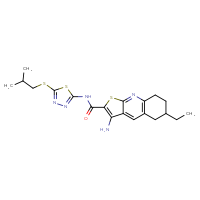 Chemical structure of 3-amino-6-ethyl-N-{5-[(2-methylpropyl)sulfanyl]-1,3,4-thiadiazol-2-yl}-5H,6H,7H,8H-thieno[2,3-b]quinoline-2-carboxamide - CSSB00121662456