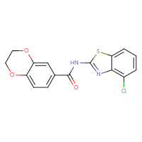 Chemical structure of N-(4-chloro-1,3-benzothiazol-2-yl)-2,3-dihydro-1,4-benzodioxine-6-carboxamide - CSSB00105493803