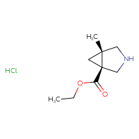 Chemical structure of ethyl (1S,5S)-5-methyl-3-azabicyclo[3.1.0]hexane-1-carboxylate hydrochloride - CSSB20621799766