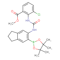 Chemical structure of methyl 3-chloro-2-({[6-(4,4,5,5-tetramethyl-1,3,2-dioxaborolan-2-yl)-2,3-dihydro-1H-inden-5-yl]carbamoyl}amino)benzoate - CSSB21332130920