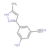 Chemical structure of 3-amino-5-(5-methyl-1H-pyrazol-3-yl)benzonitrile - CSSB06582243354