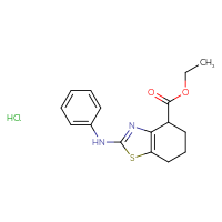 Chemical structure of ethyl 2-(phenylamino)-4,5,6,7-tetrahydro-1,3-benzothiazole-4-carboxylate hydrochloride - CSSB20963521536