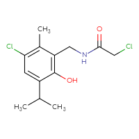Chemical structure of 2-chloro-N-{[3-chloro-6-hydroxy-2-methyl-5-(propan-2-yl)phenyl]methyl}acetamide - CSSB00020600369