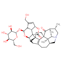 Chemical structure of (1R,4S,5R,8S,11S,12S,14R,15R,19S,23S,24R,26S,27S,31S)-10-(hydroxymethyl)-23,27-dimethyl-12-{[(2S,3R,4S,5S,6R)-3,4,5-trihydroxy-6-(hydroxymethyl)oxan-2-yl]oxy}-7,13-dioxa-21-azadecacyclo[14.11.1.1¹,²⁴.1⁴,¹⁵.1⁵,⁸.0⁴,²⁸.0⁵,¹⁴.0¹⁹,²⁷.0²¹,²⁶.0¹¹,³¹]hentriaconta-9,16(28)-diene-6,29-dione - CSSB06256040745