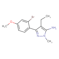 Chemical structure of 3-(2-bromo-4-methoxyphenyl)-4-ethyl-1-methyl-1H-pyrazol-5-amine - CSSB00020652278