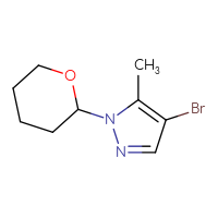 Chemical structure of 4-bromo-5-methyl-1-(oxan-2-yl)-1H-pyrazole - CSSB14929130575