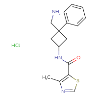 Chemical structure of N-[3-(aminomethyl)-3-phenylcyclobutyl]-4-methyl-1,3-thiazole-5-carboxamide hydrochloride - CSSB20620694217