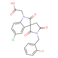 Chemical structure of 2-{5-chloro-1'-[(2-fluorophenyl)methyl]-2,2',5'-trioxo-1,2-dihydrospiro[indole-3,3'-pyrrolidin]-1-yl}acetic acid - CSSB03437860721