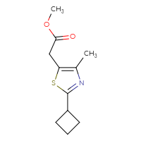 Chemical structure of methyl 2-(2-cyclobutyl-4-methyl-1,3-thiazol-5-yl)acetate - CSSB00039283861