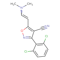 Chemical structure of 3-(2,6-dichlorophenyl)-5-[2-(dimethylamino)ethenyl]-1,2-oxazole-4-carbonitrile - CSSB02125603041