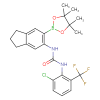 Chemical structure of 1-[2-chloro-6-(trifluoromethyl)phenyl]-3-[6-(4,4,5,5-tetramethyl-1,3,2-dioxaborolan-2-yl)-2,3-dihydro-1H-inden-5-yl]urea - CSSB21332137382
