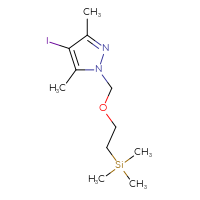 Chemical structure of 4-iodo-3,5-dimethyl-1-{[2-(trimethylsilyl)ethoxy]methyl}-1H-pyrazole - CSSB00123738107