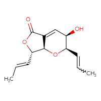 Chemical structure of (2R,3R,7S,7aR)-3-hydroxy-2-(prop-1-en-1-yl)-7-[(1E)-prop-1-en-1-yl]-2H,3H,5H,7H,7aH-furo[3,4-b]pyran-5-one - CSSB20621661688