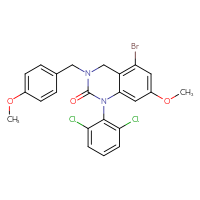 Chemical structure of 5-bromo-1-(2,6-dichlorophenyl)-7-methoxy-3-[(4-methoxyphenyl)methyl]-1,2,3,4-tetrahydroquinazolin-2-one - CSSB00160470824