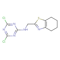 Chemical structure of 4,6-dichloro-N-[(4,5,6,7-tetrahydro-1,3-benzothiazol-2-yl)methyl]-1,3,5-triazin-2-amine - CSSB02200347260