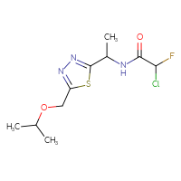 Chemical structure of 2-chloro-2-fluoro-N-(1-{5-[(propan-2-yloxy)methyl]-1,3,4-thiadiazol-2-yl}ethyl)acetamide - CSSB21332124488