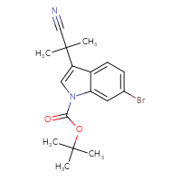 Chemical structure of tert-butyl 6-bromo-3-(1-cyano-1-methylethyl)-1H-indole-1-carboxylate - CSSB14929382877