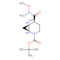 Chemical structure of rac-tert-butyl (1R,5R,6R)-5-[methoxy(methyl)carbamoyl]-2-azabicyclo[4.1.0]heptane-2-carboxylate - CSSB21291563928