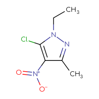 Chemical structure of 5-chloro-1-ethyl-3-methyl-4-nitro-1H-pyrazole - CSSB00000765027