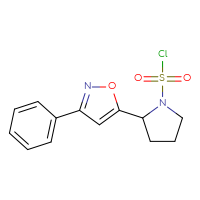 Chemical structure of 2-(3-phenyl-1,2-oxazol-5-yl)pyrrolidine-1-sulfonyl chloride - CSSB21224774893