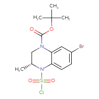Chemical structure of tert-butyl (3R)-7-bromo-4-(chlorosulfonyl)-3-methyl-1,2,3,4-tetrahydroquinoxaline-1-carboxylate - CSSB15015397595