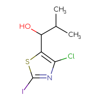 Chemical structure of 1-(4-chloro-2-iodo-1,3-thiazol-5-yl)-2-methylpropan-1-ol - CSSB21246425258