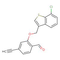 Chemical structure of 2-[(7-chloro-1-benzothiophen-3-yl)methoxy]-4-ethynylbenzaldehyde - CSSB21349273528