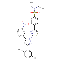 Chemical structure of 4-{2-[3-(2,5-dimethylphenyl)-5-(3-nitrophenyl)-4,5-dihydro-1H-pyrazol-1-yl]-1,3-thiazol-4-yl}-N,N-diethylbenzene-1-sulfonamide - CSSB00160680549