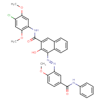 Chemical structure of N-(4-chloro-2,5-dimethoxyphenyl)-3-hydroxy-4-[(1E)-2-[2-methoxy-5-(phenylcarbamoyl)phenyl]diazen-1-yl]naphthalene-2-carboxamide - CSSB02125554029