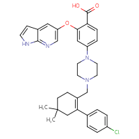 Chemical structure of 4-(4-{[2-(4-chlorophenyl)-4,4-dimethylcyclohex-1-en-1-yl]methyl}piperazin-1-yl)-2-{1H-pyrrolo[2,3-b]pyridin-5-yloxy}benzoic acid - CSSB00121570389