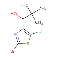 Chemical structure of 1-(2-bromo-5-chloro-1,3-thiazol-4-yl)-2,2-dimethylpropan-1-ol - CSSB21246422256
