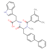 Chemical structure of (2S)-2-[(2R)-3-{[1,1'-biphenyl]-4-yl}-2-[1-(3,5-dimethylphenyl)-N-methylformamido]propanamido]-3-(1H-indol-3-yl)propanoic acid - CSSB00116207438