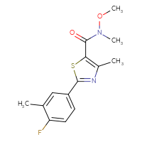Chemical structure of 2-(4-fluoro-3-methylphenyl)-N-methoxy-N,4-dimethyl-1,3-thiazole-5-carboxamide - CSSB02036237897