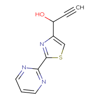 Chemical structure of 1-[2-(pyrimidin-2-yl)-1,3-thiazol-4-yl]prop-2-yn-1-ol - CSSB21246426478