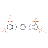 Chemical structure of disodium 6-sulfo-2-[4-(4-sulfo-6-sulfonato-1H-1,3-benzodiazol-2-yl)phenyl]-1H-1,3-benzodiazole-4-sulfonate - CSSB06633788516