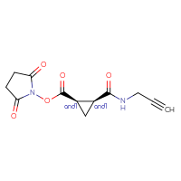 Chemical structure of rac-2,5-dioxopyrrolidin-1-yl (1R,2S)-2-[(prop-2-yn-1-yl)carbamoyl]cyclopropane-1-carboxylate - CSSB20620684863