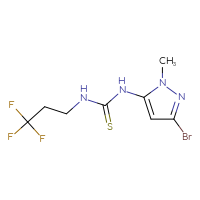 Chemical structure of 1-(3-bromo-1-methyl-1H-pyrazol-5-yl)-3-(3,3,3-trifluoropropyl)thiourea - CSSB21432514223