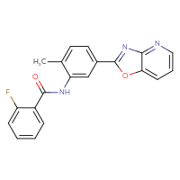 Chemical structure of 2-fluoro-N-(2-methyl-5-{[1,3]oxazolo[4,5-b]pyridin-2-yl}phenyl)benzamide - CSSB00121620235