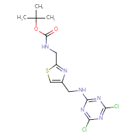 Chemical structure of tert-butyl N-[(4-{[(4,6-dichloro-1,3,5-triazin-2-yl)amino]methyl}-1,3-thiazol-2-yl)methyl]carbamate - CSSB02523421510