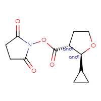 Chemical structure of rac-2,5-dioxopyrrolidin-1-yl (2R,3S)-2-cyclopropyloxolane-3-carboxylate - CSSB20270035403